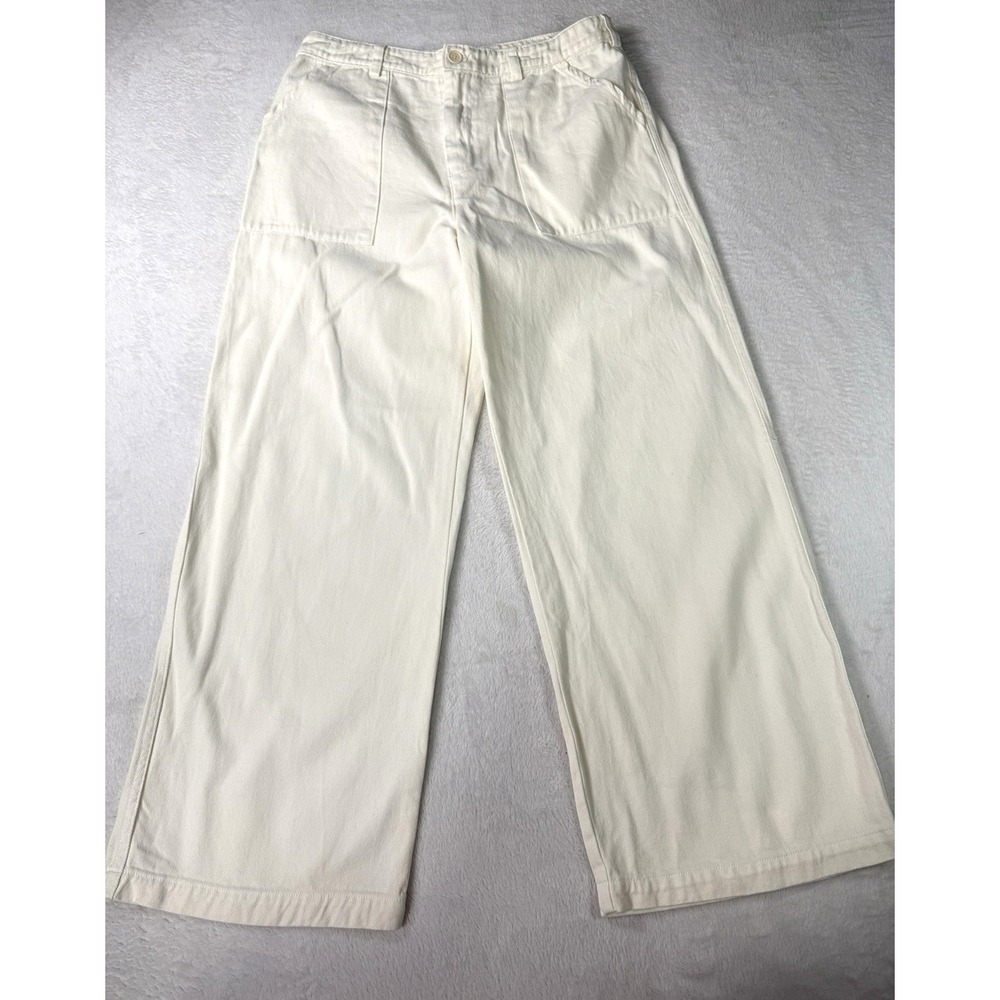 LACAUSA Brushed Stella Trousers Wide Leg Pants Moon White 10 Utility 100% Cotton
